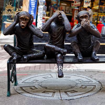 China Bronze statue of 3 three monkeys of traditional outdoor decoration for sale