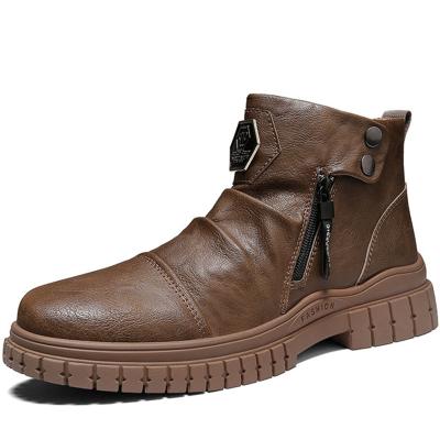 China 2021 British Style Autumn Mens Motorcycle Boots Retro Zipper Custom Logo Flat Dropshipping Chunky Boot Mens Casual Shoes for sale