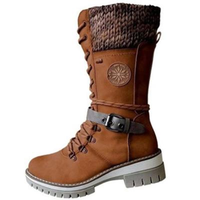 China 2021 Dropshipping Custom Autumn Winter Women Thick Heel Round Logo Round Toe Mid Snow Boots Retro Style Fashion Shoes for sale