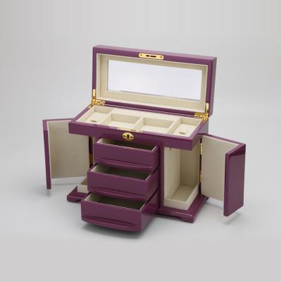 China Luxury 4 Layers Lacquer Luxury Wooden Storage Jewelry Gift Packaging Large Box Drawer Case With Mirror Locks for sale