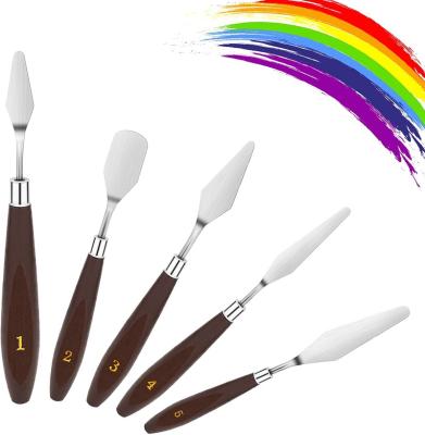 China Stainless Steel Amazon Hot Selling 5 Pieces Painting Knives Stainless Steel Color Mix Set For Oil, Canvas, Acrylic Paint for sale