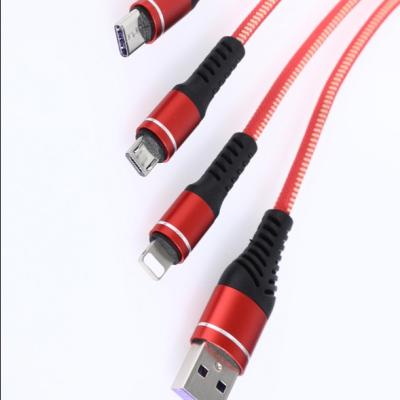 China Braided MP3/MP4 Player Cloth Wire 3 Multiple Heads USB Cable Cheap Mobile Phone Charger 3 in 1 USB Cable for sale