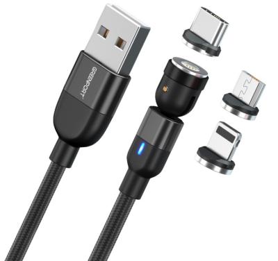 China Wholesale Super Charging 1m 2.4A Support 540 Degree Rotating 3 in 1 USB Magnetic Cord Fast Charging USB Cable for sale