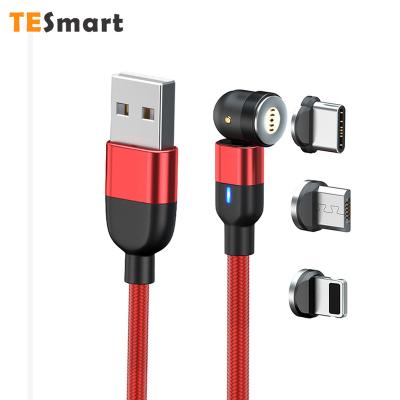 China Support Quick Charging Nylon Braided 3 In 1540 Degree To Rotate USB Adapter Tipo Cable USB C Cord Micro USB Wire Magnetic Quick Charging Data Cables for sale