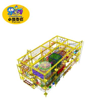 China Amusement Park Rope Playground Equipment Sponge Nylon Rope Course Wood Material for sale