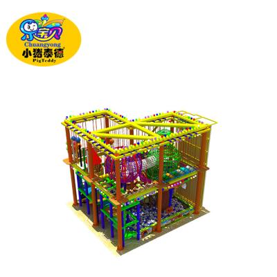 China Leisure Place Rope Playground Equipment With Climbing Wall Eco - Friendly for sale