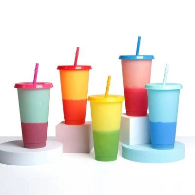 China HONESTREE Reusable Color Changing Cups Customized 16oz 24oz Wholesale Plastic Reusable Color Changing Cups Cups With Lids And Straws for sale