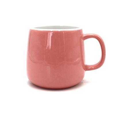 China Hot Sale 15oz Ceramic Pink Mugs HONESTREE Amazon Bloating Belly Shaped Printing Breakfast Milk Cup Ceramic Mugs for sale