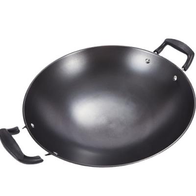 China Sustainable Traditional Chinese Non Stick Cast Iron Wok With Double Handle for sale