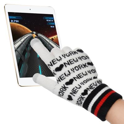 China Warm Logo Thick Knit Acrylic Glove Custom Winter Mobile Phone Touch Screen Support Glove for sale