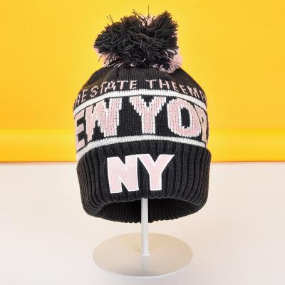 China PU Leather COMMON Winter Hats Logo Oem Knit Pom Pom Beanie Knitted Custom Patch Cheap For Women for sale