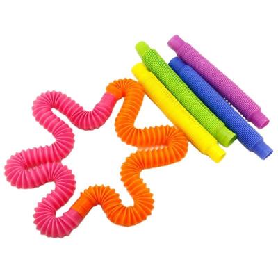 China Educational Funny Squeeze Toys Relaxation Noises Tube Wiggle Mini Telescopic Plastic Corrugated Tube Toy for sale