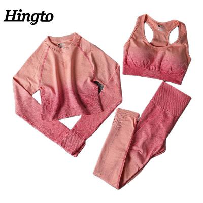 China Antibacterial Sportswear Fitness And Yoga Wear 3 Piece Set Pink Seamless Womens Yoga Set Seamless Clothing Leggings for sale