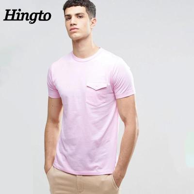 China Anti-pilling Custom Design Men Wave Single Pocket Cotton T-shirts Wholesale Pink 100% T-shirts for sale