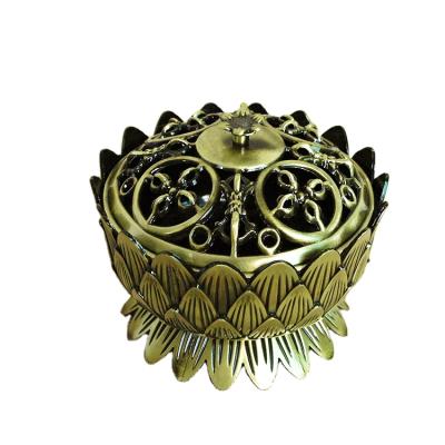 China Chinese Lotus Shaped Incense Burners Double Treasures Incense Alloy Cavity Cover Aromatherapy Furnace Fill Home Censers for sale