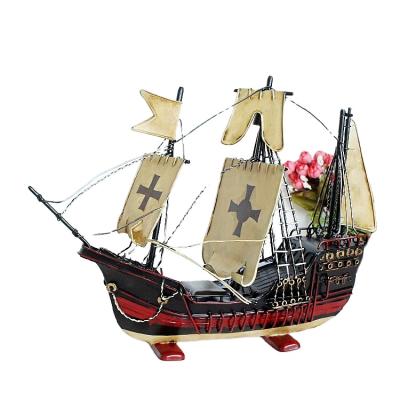 China Hot Sale Europe Retro Metal Crafts Sailboat Model Desktop Small Ornaments Home Decor Mediterranean Ships Model for sale