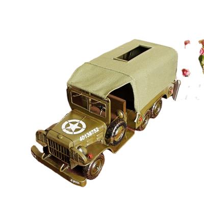 China Wholesale Retro Crafts Europe American Style Military Metal Car Tissue Box For Home Decoration for sale