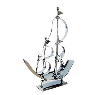 China Europe Metal Crafts Sailboat Model Desktop Small Ornaments Home Decor Mediterranean Retro Ships Model for sale