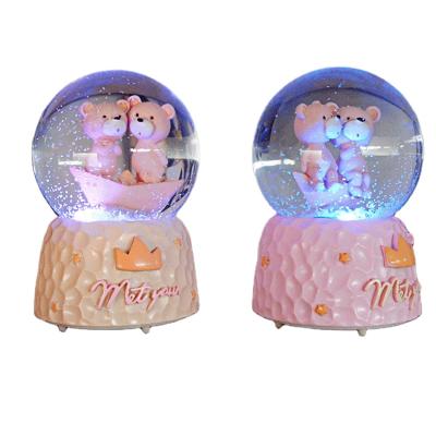 China Europe Wholesale Crystal Crafts Kids Gifts Little Bears Music Resin Water Snowball With Led Light for sale