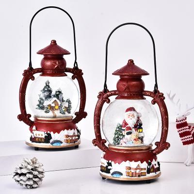 China Creative Polyresin Lantern Snowball Snow Color Resin Decorations Santa Claus Crystal Ball Christmas Gift Barn Wholesale for sale