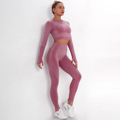 China Breathable Women Seamless Soft Comfortable Ribbed Yoga Wear Quick Dry Training Set for sale