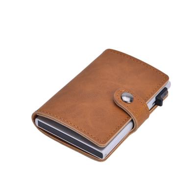 China Fashion Leather RFID Blocking Noise Up Card Holder Card Case Aluminum Business ID Wallet Anti-theft Card Holder for sale