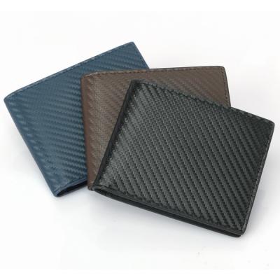 China Custom Men's RFID Bifold Carbon Fiber Slim Minimalist Wallet RFID Blocking PU Money Clip Leather Wallet for sale