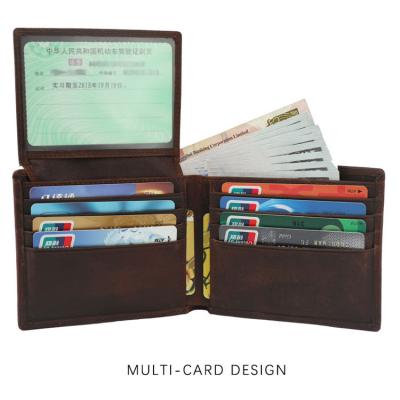 China RFID Factory OEM Genuine Leather Bifold Wallet for Men with ID Window and RFID Blocking for sale