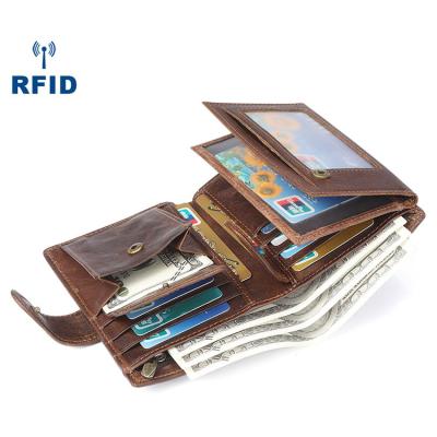 China RFID Wholes Men's RFID Blocking Wallet Bifold Layer First Scare Genuine Leather Card Holder Wallet With Coin Bag for sale