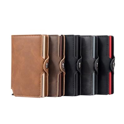 China RFID RFID Blocking Function PU Leather Automatic Noise Up Credit Card Holder Wallet With Metal Card Box for sale