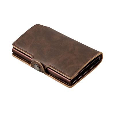 China High Quality Business PU Wallet Man Holder Credit Card Slim RFID Leather Holder RFID Blocking Aluminum Noise Card Wallet for sale