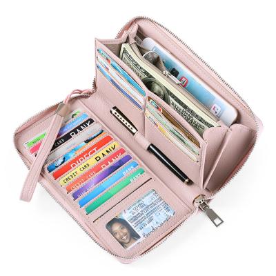 China RFID Blocking Wallet Large Capacity Women Leather Wallet RFID Blocking Money Clip Credit Card Clutch Ladyes Purse for sale