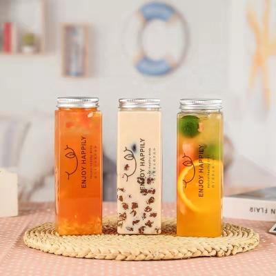 China 500ml PET Material Milk Tea Bottle Coffee Cosmetic Beverage Juice Cold Bottle Customizable Colors With Screw Top for sale