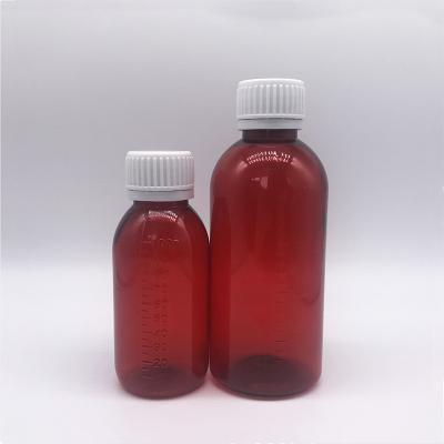 China PET 60ml 120ml Amber Plastic Syrup Plastic Cough Bottles for sale