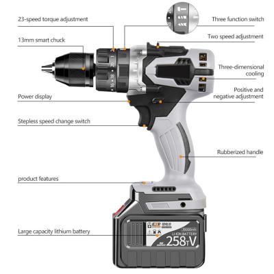 China Drilling 30000mA 21v Max Battery Brushless Screwdriver Drill Set Machine Adjustable Impact Torque Cordless Electrics Tools Power Drills for sale