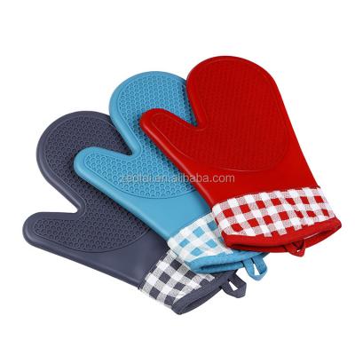 China Dotted Silicone Oven Mitts, Cotton Striping Silicone Heat Resistant Non-Slip Kitchen Mitts Great for Grilling, Baking, Cooking, BBQ for sale