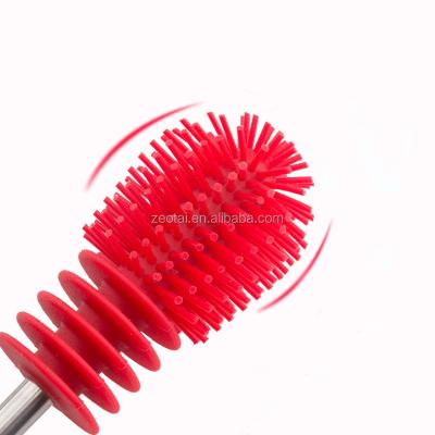 China Durable 360 ​​Degree Rotating Silicone Baby Bottle Cleaning Brush Long Handle Soft Touch Silicone Bottles Cleaning Brush Wholesale for sale