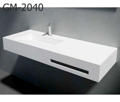 China Modern Large Rectangular Wall Hung Bathroom Basin and Side Shelf in Resin 1200mm White Stone Labyrinth for sale