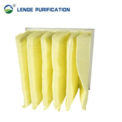 China 6 Bag Medium Filter Air Filter F8 Aluminum Frame With Yellow PET Complex Fibre for sale