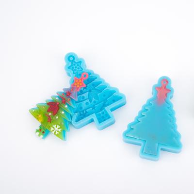 China 2021 New Design 3D Christmas Tree Silicone Epoxy Resin Stocked Head Chain Mold for sale