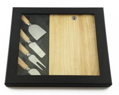 China For Cutting Cheese and Serving Most Popular Sharp Sustainable 5Pcs Cheese Board and Knife Cheese Rubber Wood Tool Kit for sale