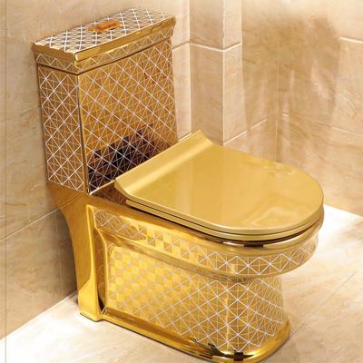 China Wholesale Oval Design Square Floor Mount Dresser Luxury Gold Plated Double-Flow Pattern Toilet for sale