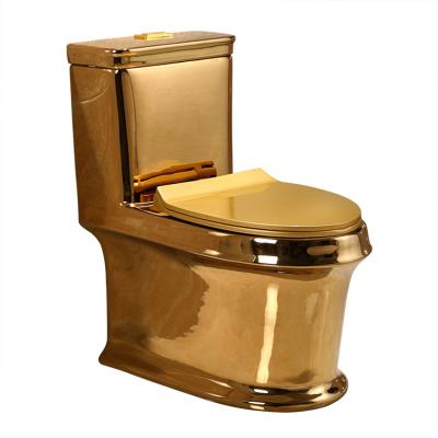 China Hot Selling Dubai Gold Double-Flow Ceramic Toilet Plating Gold Color Luxury Bathroom Toilet Gold Toilet Bowl For Sale for sale