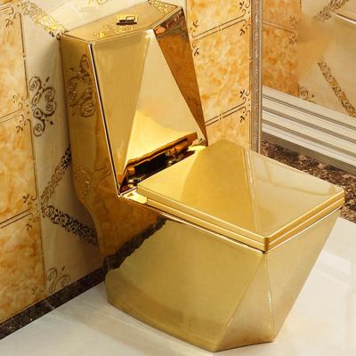 China Diamond High Quality Ceramic Floor-Mounted Design Gold Double-flow Toilets Factory Plating WC Modern Gold Toilet Bowl for sale