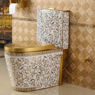 China Double-flow factory supplier plated luxury ceramic gold toilet WC sanitary ware inodoros for sale