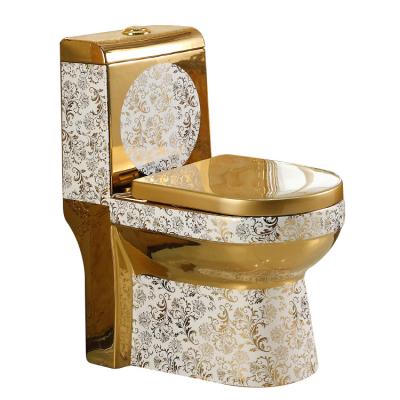 China Double-flow Chaozhou factory direct ceramic washdown bathroom toilet plated gold color one-piece toilet for sale