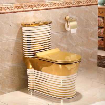 China Double-Flow Contemporary Creative White Texture Design Gold Ceramic Toilet With Soft Narrow Seat for sale