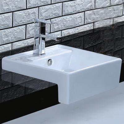 China Factory Minimalist Cheap Prices Easy Clean Square Semi Recessed Basin Glazed Sink White Ceramic Basin for sale