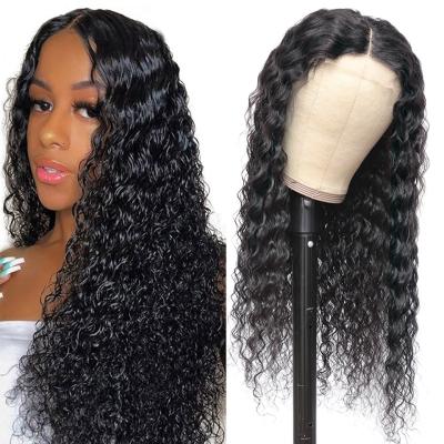 China Hot Selling Cheap Wholesale Natural Water Wave Virgin Human Hair 4X4 Lace Front Wig Deep Wave Brazilian Raw Closure Wig Natural Hair for sale