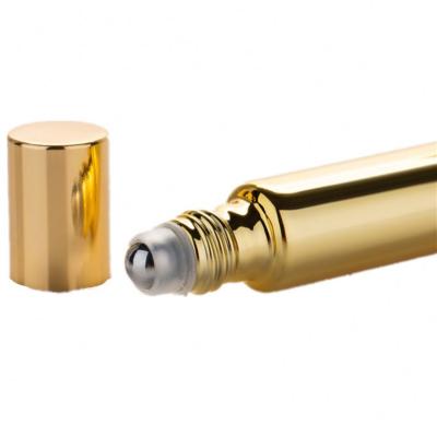 China 10ml Recyclable Electroplate UV Glass Roll On Bottle Essential Oil Perfume Glass Bottle Gold Black Silver Color for sale